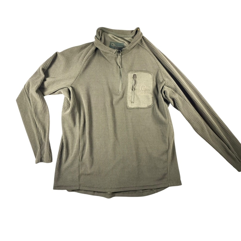 Ducks Unlimited Pullover Mens 2XL Green Excellent Ribbed Quarter Zip‎ Pocket